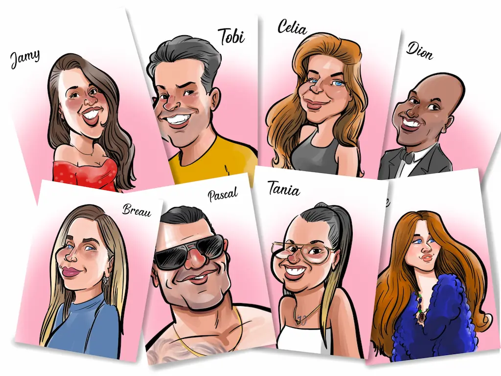 Muestra de tarjetas de mesas con caricaturas